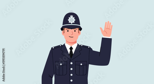 Police Officer Waving Hand.