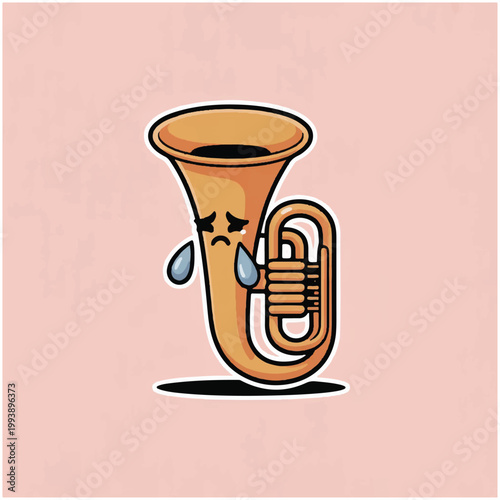 Sad Tuba Character Crying Tears Musical Instrument.