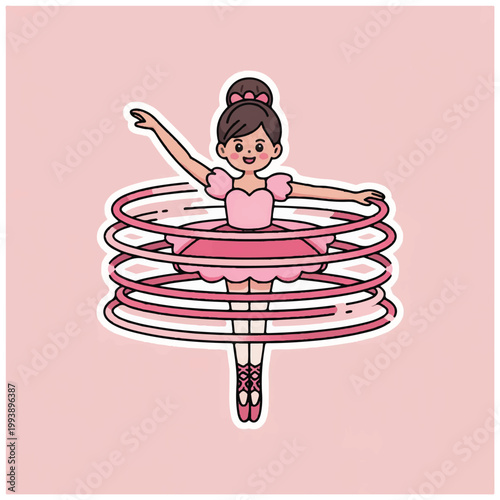 Young ballerina performing a dance with multiple hula hoops.