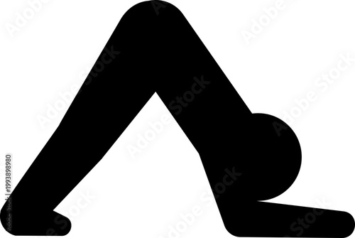 ヨガのイルカのポーズをとる人物のモノクロアイコン（体幹・柔軟・肩こり・シルエット・ベクター素材）