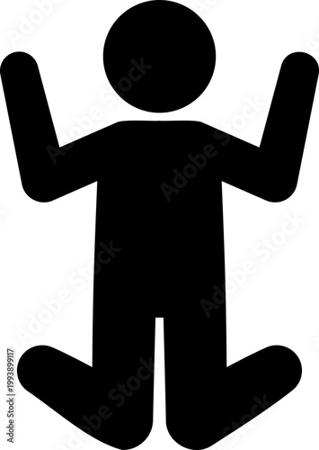 両手を上げて大喜びでジャンプする女の子のモノクロアイコン（成功・万歳・勝利・シルエット・ベクター素材）