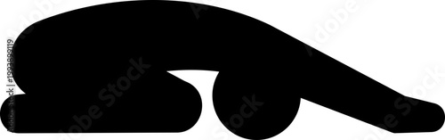 ヨガの子供のポーズをとる人物のモノクロアイコン（リラックス・休息・疲労回復・シルエット・ベクター）