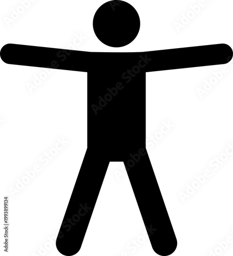 両手両足を広げた人物のモノクロアイコン（自由・健康・成功・ポーズ・シルエット・ベクター素材）