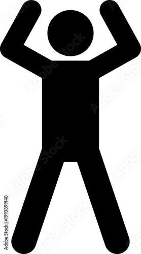 両手を上げて喜ぶ人物のモノクロアイコン（成功・勝利・達成・ポーズ・シルエット・ベクター素材）