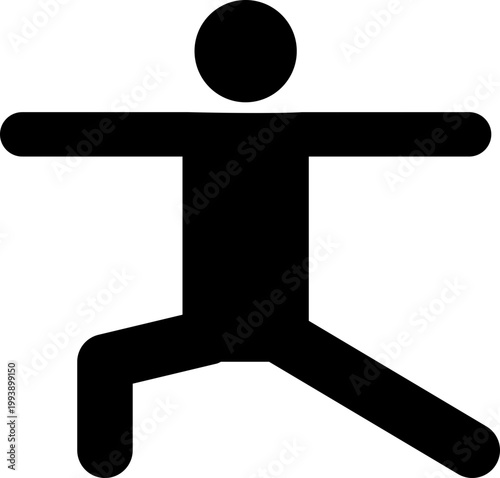 ヨガの戦士のポーズをとる人物のモノクロアイコン（強さ・集中・成功・シルエット・ベクター素材）