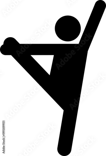 Y字バランスをとる人物のモノクロアイコン（柔軟・体操・バレエ・ヨガ・シルエット・ベクター素材）