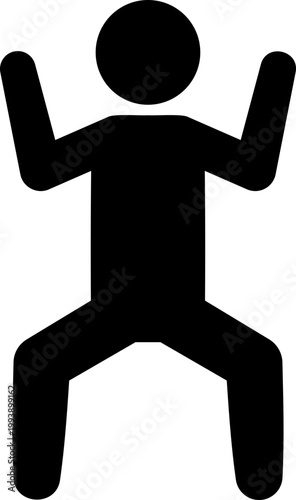 両手でガッツポーズをして気合いを入れる人物のモノクロアイコン（勝利・情熱・決意・シルエット・ベクター）