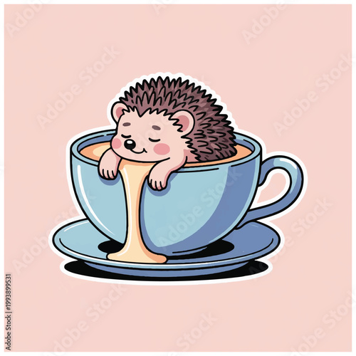 Cute Hedgehog Relaxing in a Coffee Cup.