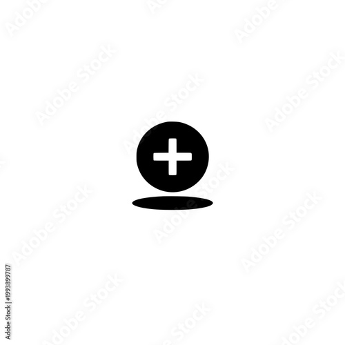 A circular plus symbol icon with a small shadow underneath