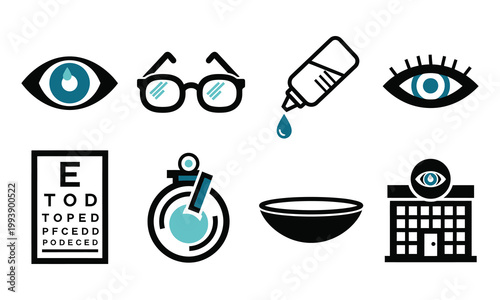Comprehensive medical icon set eyesight vision care optometry and healthcare symbols for professionals