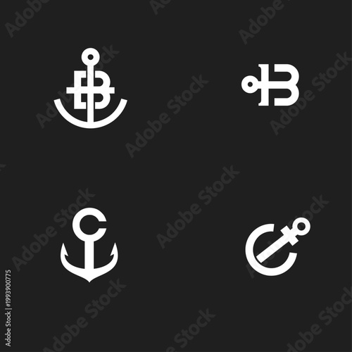 Creative Abstract Anchor and Letter B C Logo Design Collection for Nautical and Maritime Branding