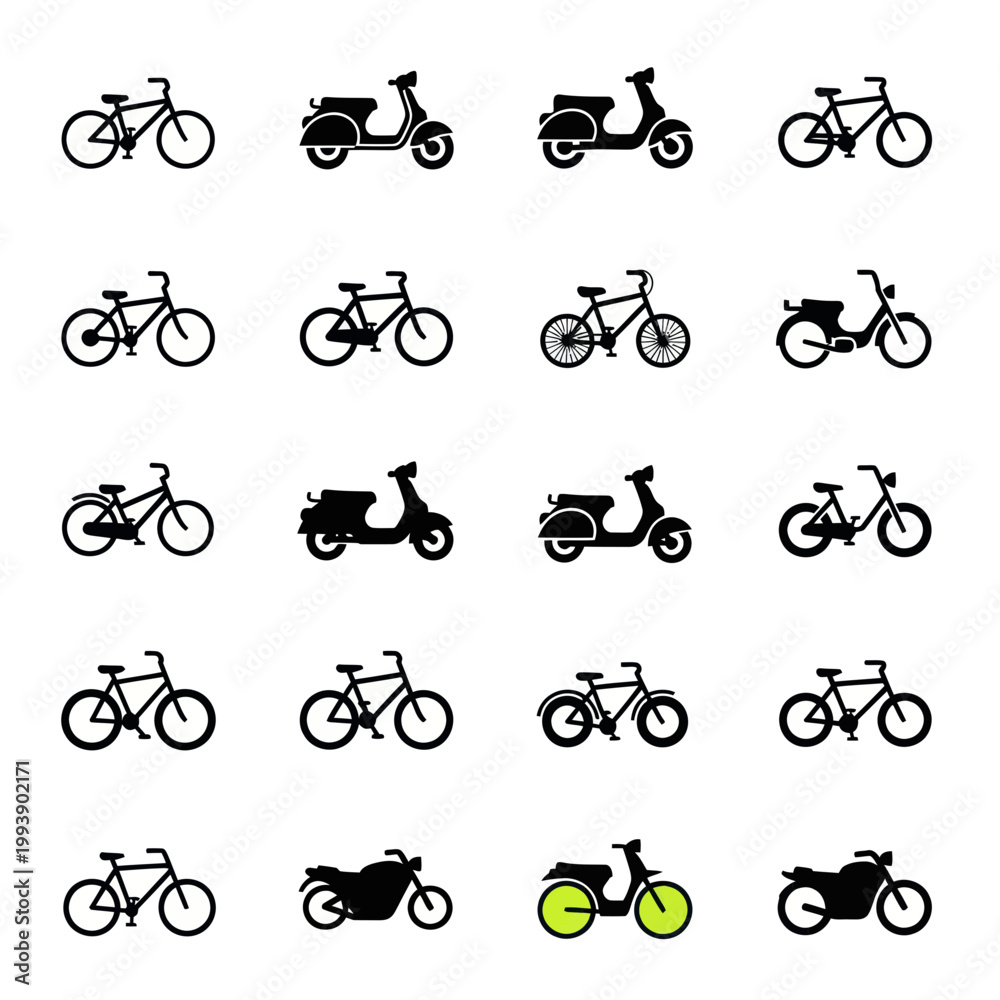 Naklejka premium Bicycle and Scooter Icons Set: Urban Transport Collection