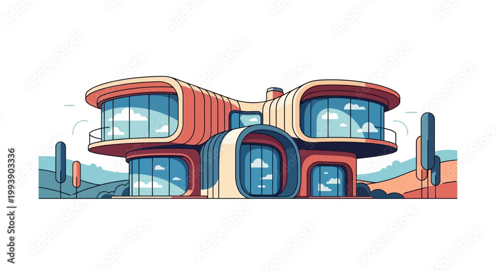 Obraz premium Futuristic Organic Architecture House with Curved Walls and Large Windows