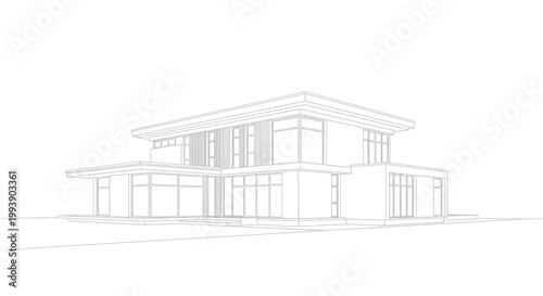 Modern architectural blueprint sketch of a luxury house with large windows