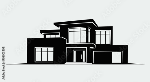 Modern Black House Silhouette, Contemporary Architecture, Minimalist Design