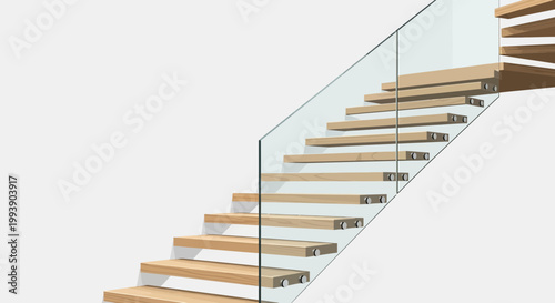 Modern Floating Staircase with Glass Railing and Wooden Steps