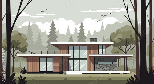 Modern Forest House: Architectural Design, Nature Retreat, Wood and Glass Facade