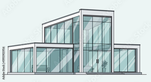 Modern Glass House Architecture, Contemporary Design Facade, Minimalist Building