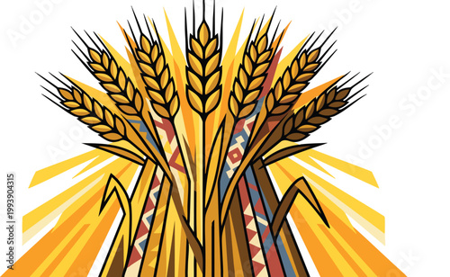Golden Wheat Sheaf Flat Illustration Silhouetted Against White Canvas