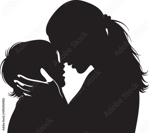 Silhouette of a mother and child sharing an intimate moment face to face