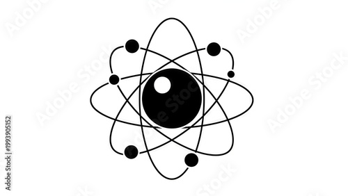 Atom Icon with Orbiting Electrons and Central Nucleus, Science and Technology Symbol