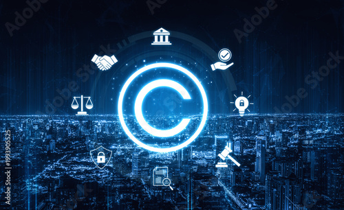 Quadro su tela Copyright protection highlights copyright, intellectual property, and legal owne