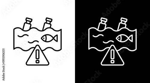 Water Pollution Outline White Icon Set Design
