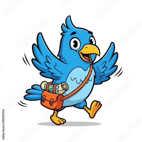 Cartoon Bluebird Courier Delivering Messages with Enthusiasm and Speed.