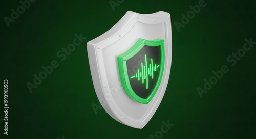 3D Rendered Shield Protecting Digital Audio Waves A Symbol of Sound Security and Acoustic Privacy for Modern Technology and Data