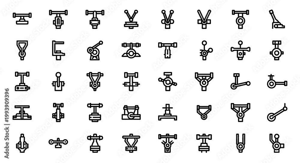 Obraz premium Mechanical, Industrial Icons, 40 Black and White Symbols, Vector Graphics