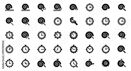 40 Black and White Gear Icons, Clockwork Symbols, Mechanical Signs, Industrial Logos