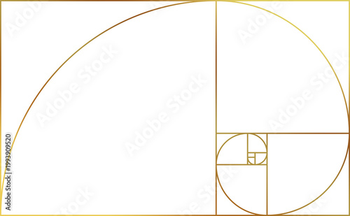 Golden ratio spiral and grid isolated on transparent background, PNG, luxury gold line
