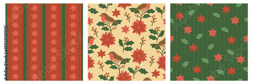 Set of Holiday Christmas Seamless pattern Vector illustration
