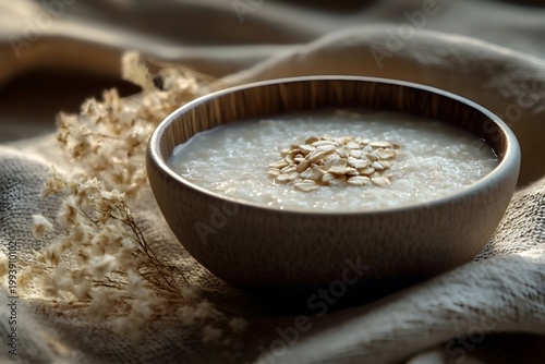 A bowl of fragrant oatmeal Congee with floating oats