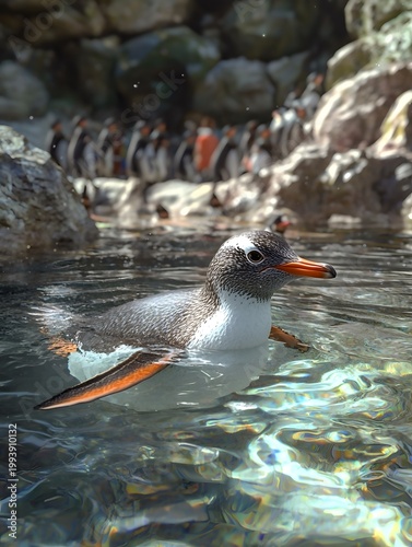 Penguins swimming happily in the Penguin Pavilion