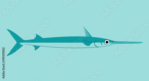 Stylized Needlefish Illustration on Teal Background