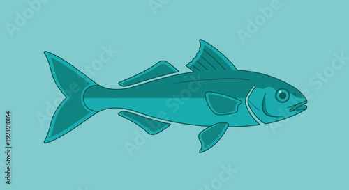 Stylized Teal Fish Illustration on Aqua Background