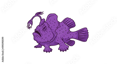 Whimsical Purple Anglerfish Illustration on White Background