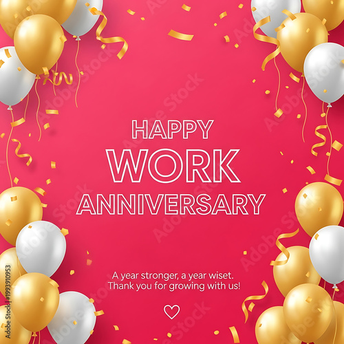 Happy Work Anniversary celebration with balloons and confetti 2