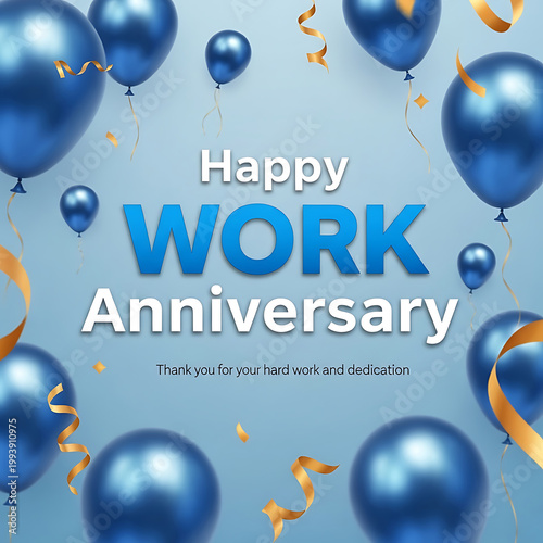 Blue Balloons and Gold Ribbons Celebrate Work Anniversary