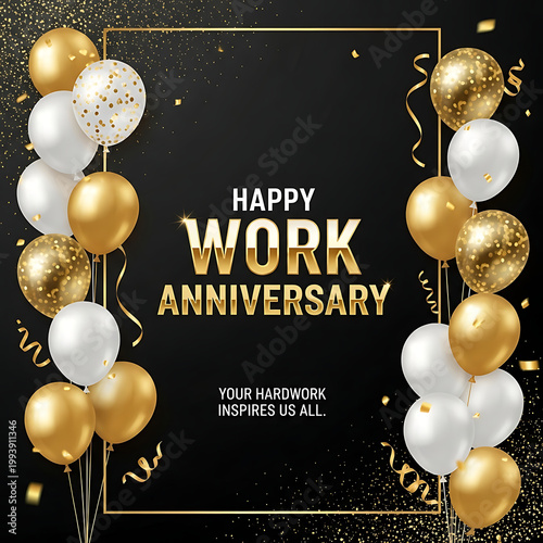 Golden and white balloons celebrate work anniversary