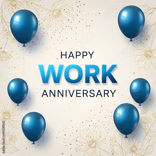 Blue Balloons Happy Work Anniversary Text 1