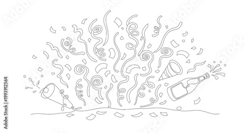 Celebration Confetti Explosion with Champagne Bottles and Party Poppers