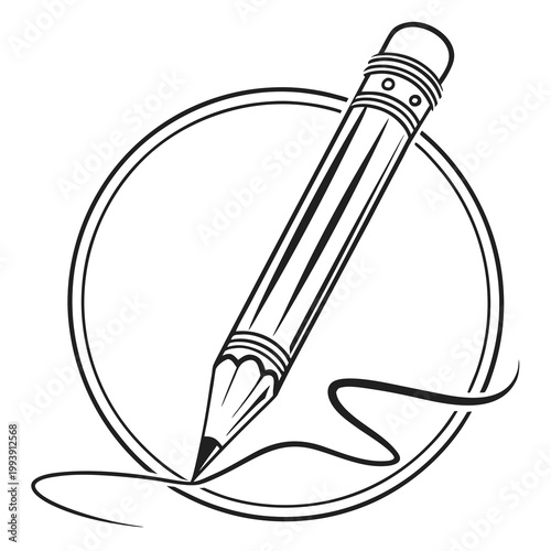 Pencil drawing line inside circle graphic with line art stationery education