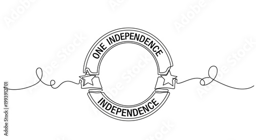 Circular Ribbon with Stars and "One Independence" Text - Minimalist Line Art