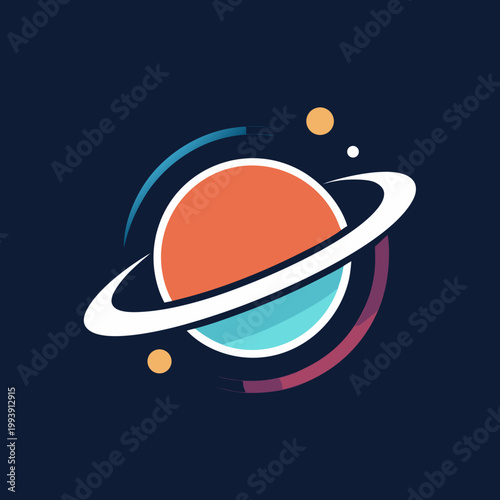 Abstract planet illustration with orbiting rings and moons astronomy celestial