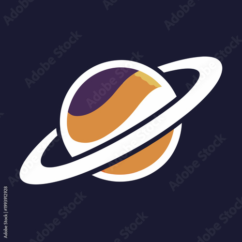 Simplified saturn style planet graphic with rounded orbit rings, astronomy