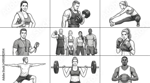 Collage of diverse individuals engaged in various fitness and sports activities