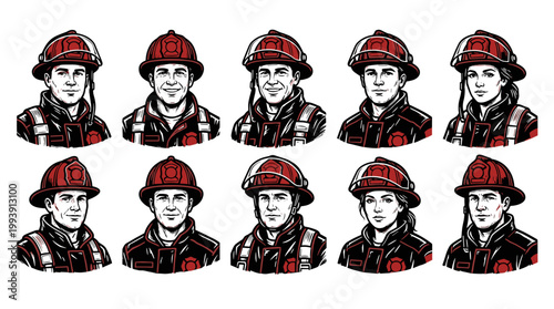 Diverse group of brave firefighters in uniform ready to protect and serve
