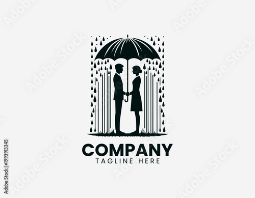 Wallpaper Mural Romantic couple under umbrella rain silhouette minimalist black vector illustration logo Torontodigital.ca